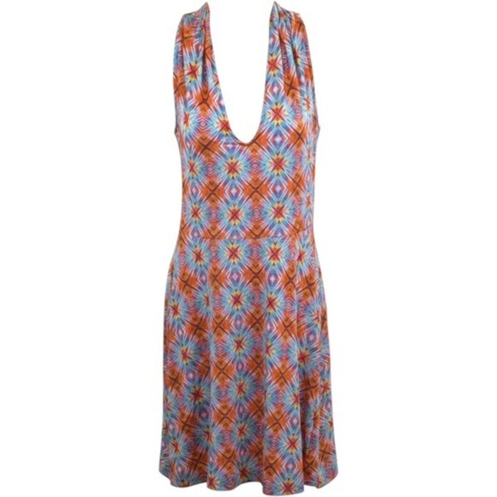 Viereck Orange Blue Geometric Kaleidoscope Halter V-Neck Racerback Dress Small